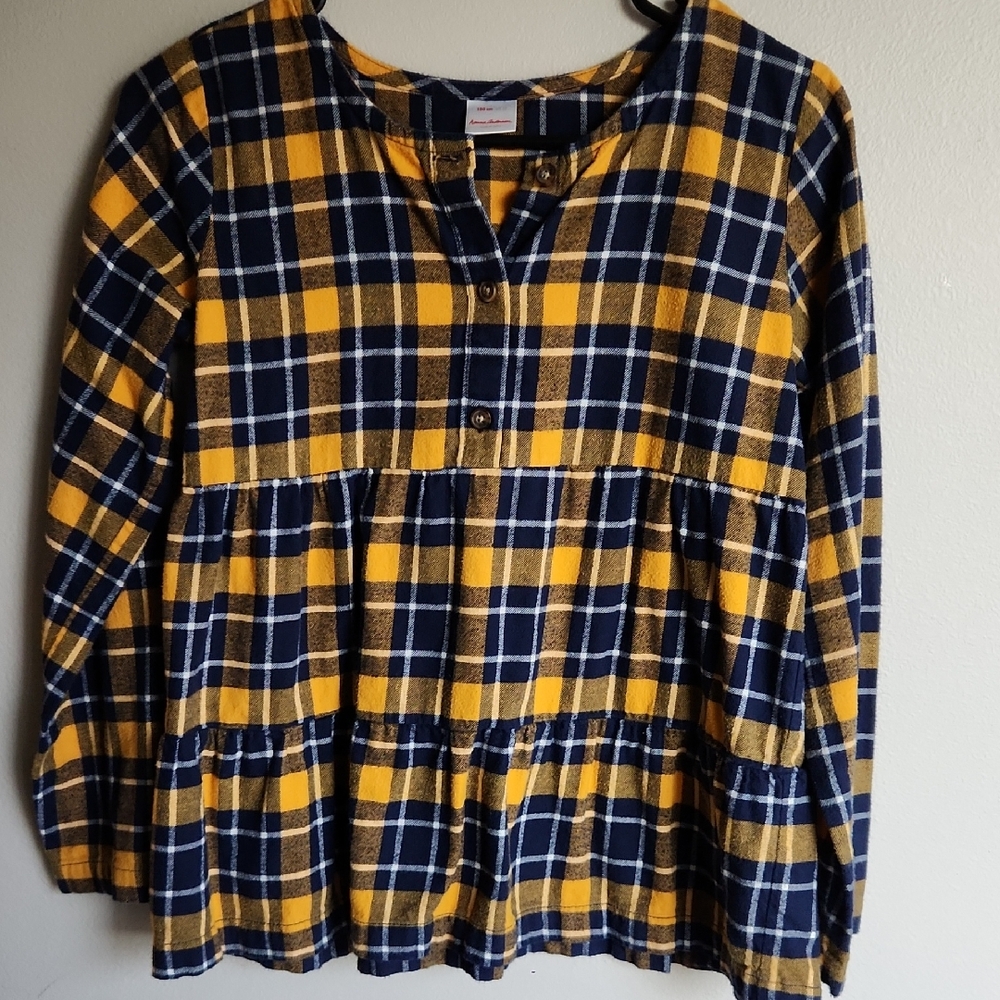 Hanna Andersson Yellow and Blue Plaid Kids Blouse